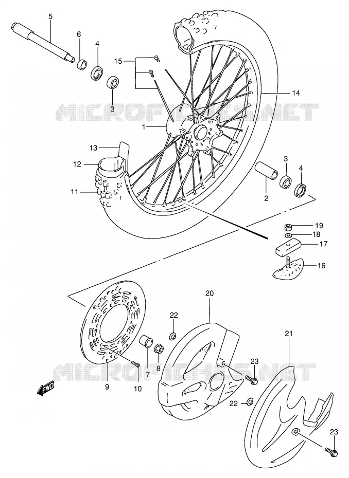 ROUE AVANT (MODELE V/W/X/Y) Suzuki MOTO 250 RM 2000  RM250Y(E3/E28)