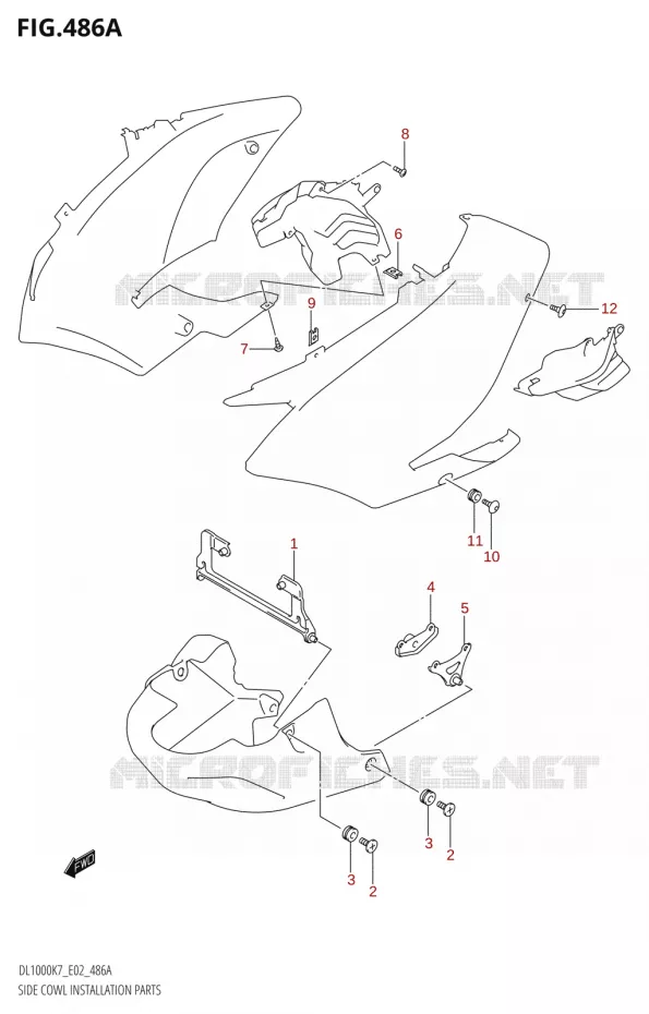 SIDE COWL INSTALLATION PARTS Suzuki MOTO 1000 V-STROM 2007  DL1000K7(E2)