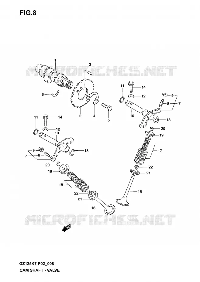 ARBRE A CAME-SOUPAPE (MODELE K3) Suzuki MOTO 125 MARAUDER 2003  GZ125K3(P02)
