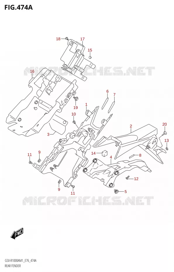 GARDE BOUE ARRIERE Suzuki MOTO 1000 GSX-R 2021  GSX-R1000RA M1 /​ GSX-R1000RZA M1 ( E76 ECE2 E17,22,39 )