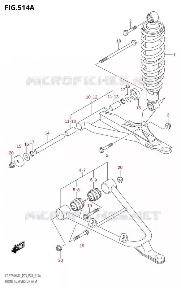 TRIANGLES ET AMORTISSEUR AVANT Suzuki QUAD 750 KINGQUAD 2021  LT-A750X M1 (P33)