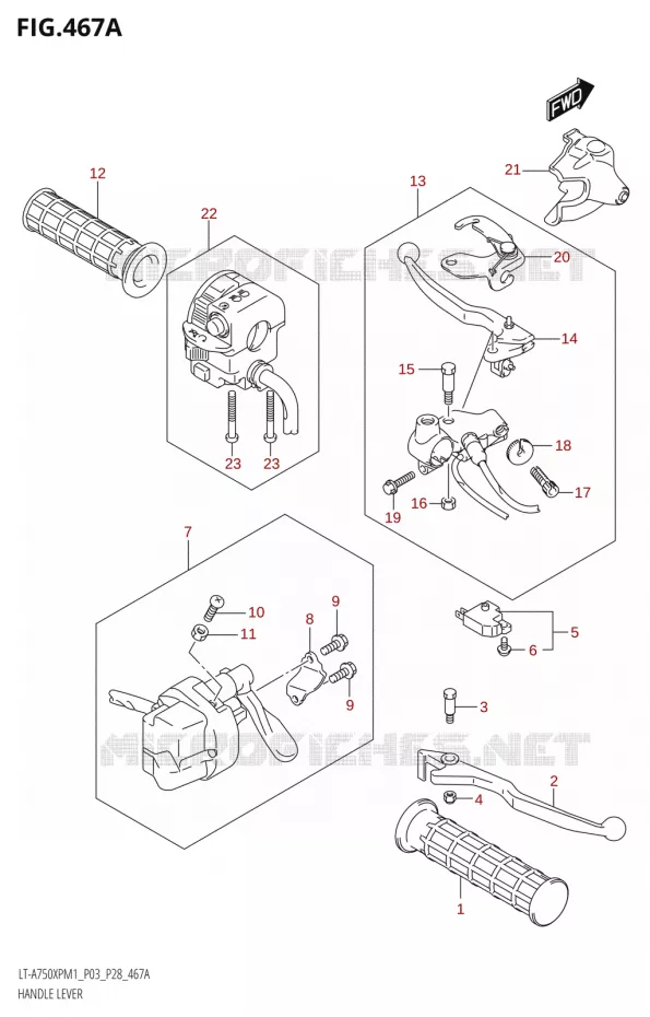 LEVIERS - POIGNEES Suzuki QUAD 750 KINGQUAD 2021  LT-A750XP / XPZ M1 (P33)