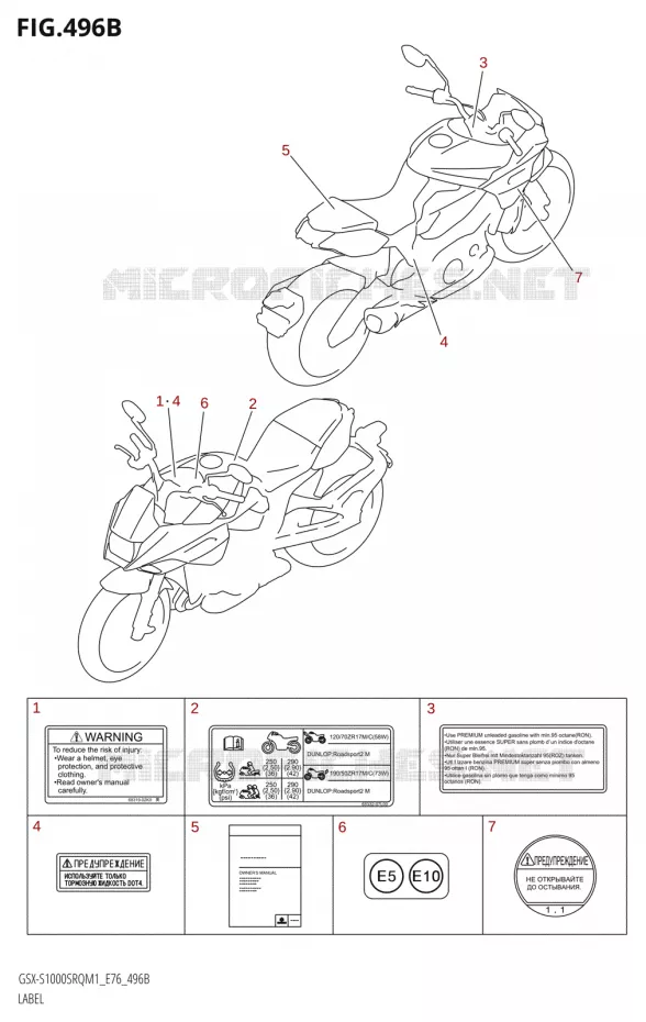 ETIQUETTE Suzuki MOTO 1000 KATANA 2021  GSX-S1000SRQ M1 (E76 ECE2 E17,22,39)