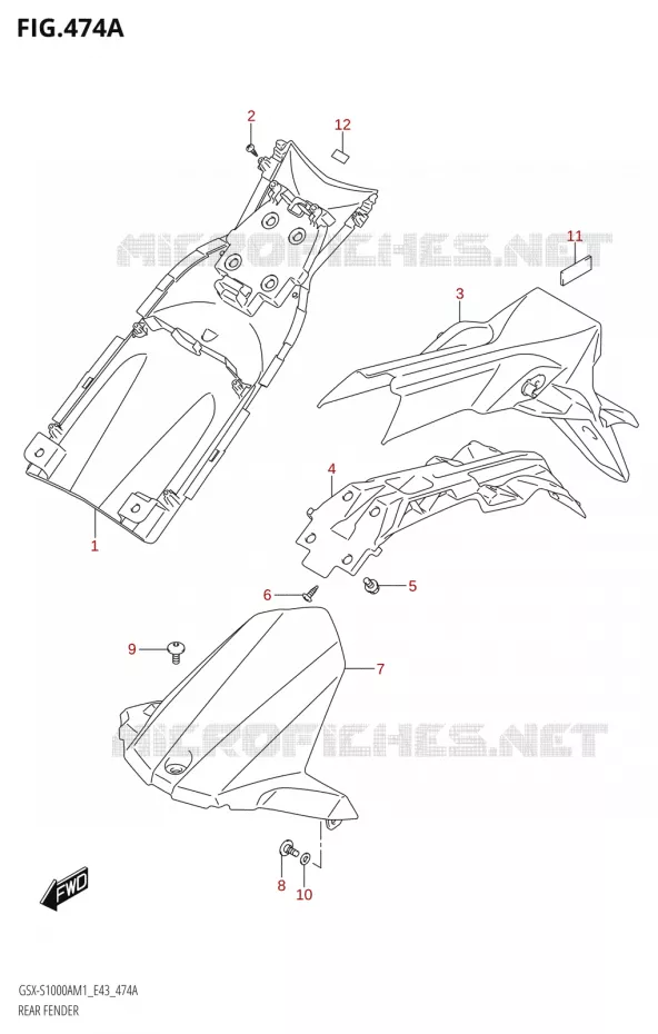 GARDE BOUE ARRIERE Suzuki MOTO 1000 GSX-S 2021  GSX-S1000A M1 /​ GSX-S1000AZ M1 (E43)