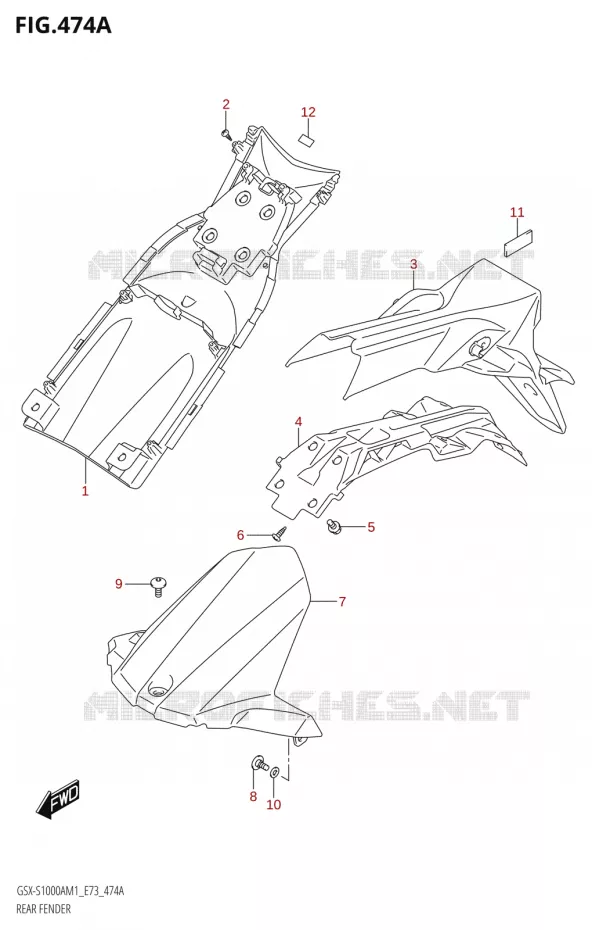GARDE BOUE ARRIERE Suzuki MOTO 1000 GSX-S 2021  GSX-S1000A M1 /​ GSX-S1000AZ M1 (E73)
