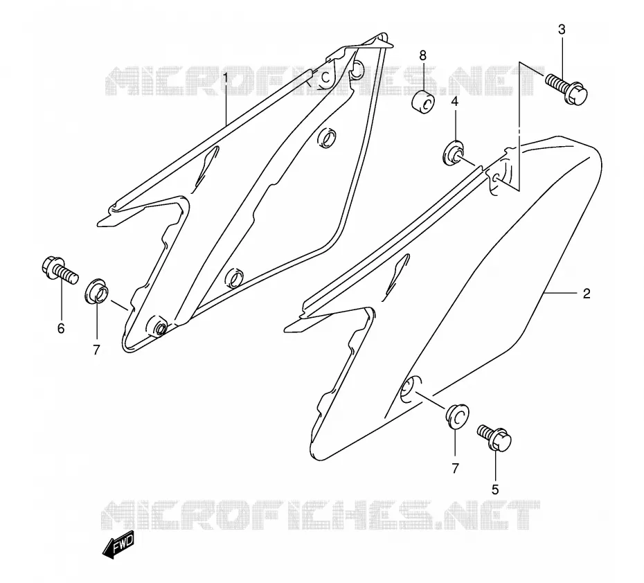 CARENAGES ARRIERE  (MODELE K2) Suzuki MOTO 250 RM 2002  RM250K2(E3/E28)