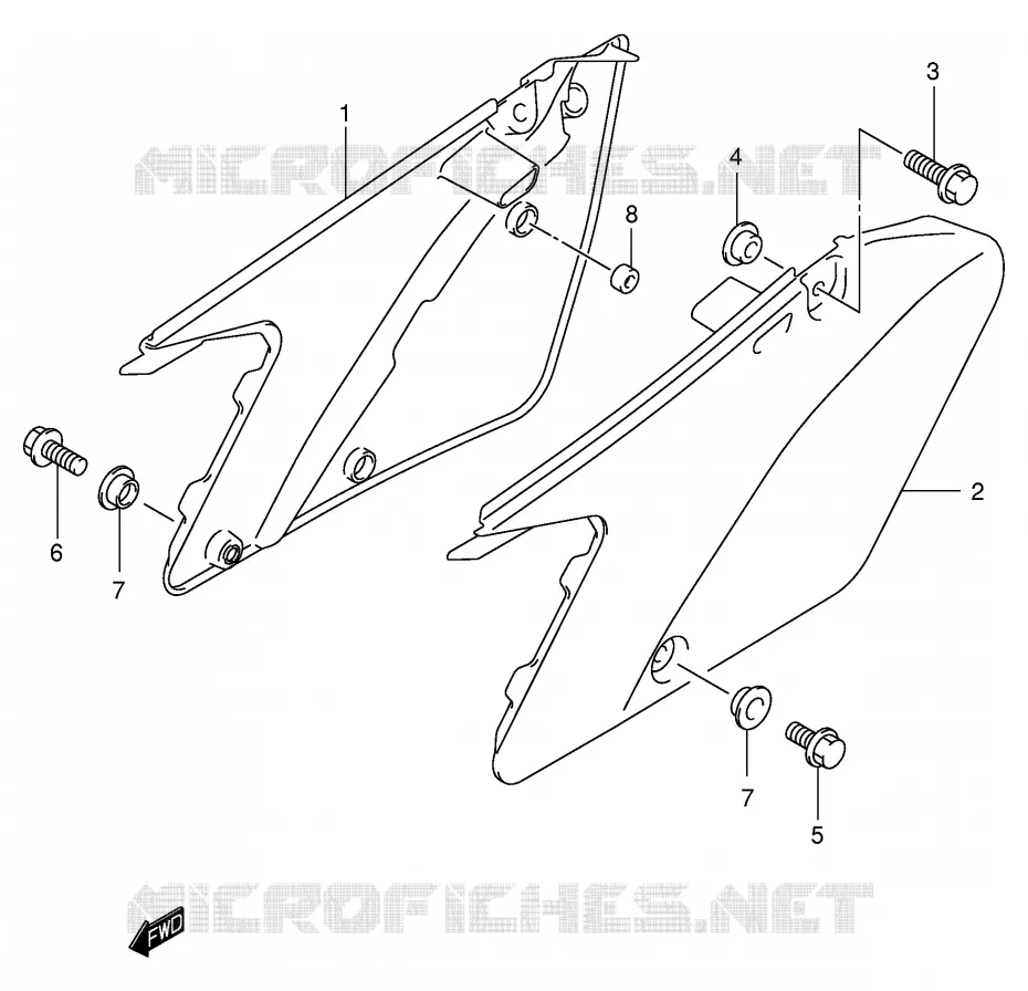 CARENAGES ARRIERE  (MODELE K3/K4/K5) Suzuki MOTO 125 RM 2002  RM125K2(E3/E28)