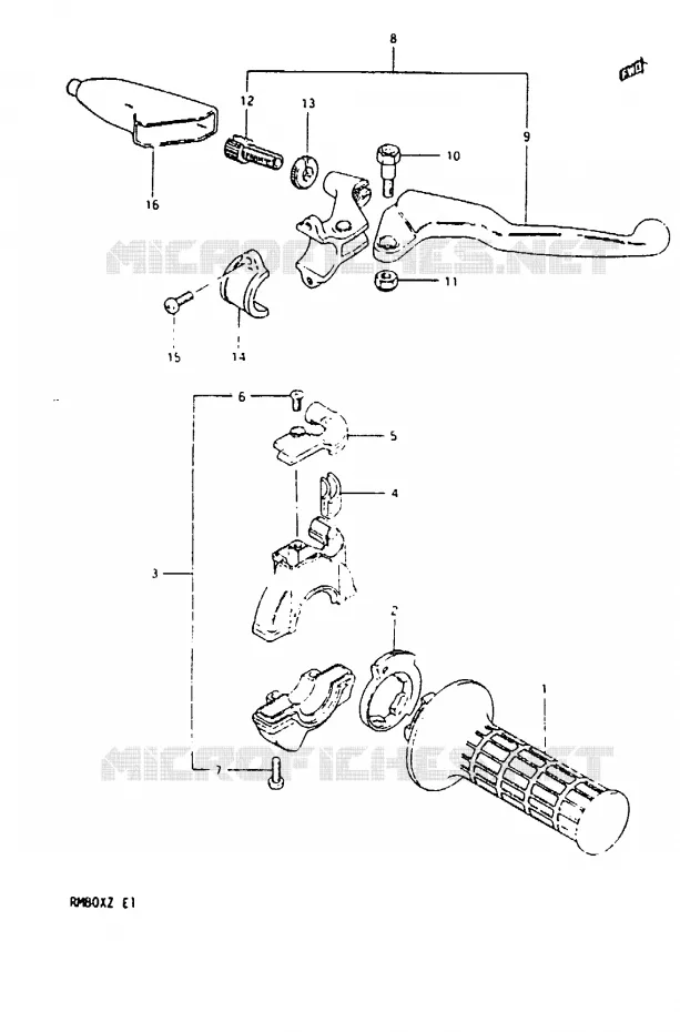 ENSEMBLE LEVIER - COMMODO DROIT Suzuki MOTO 80 RM 1982  RM80XZ