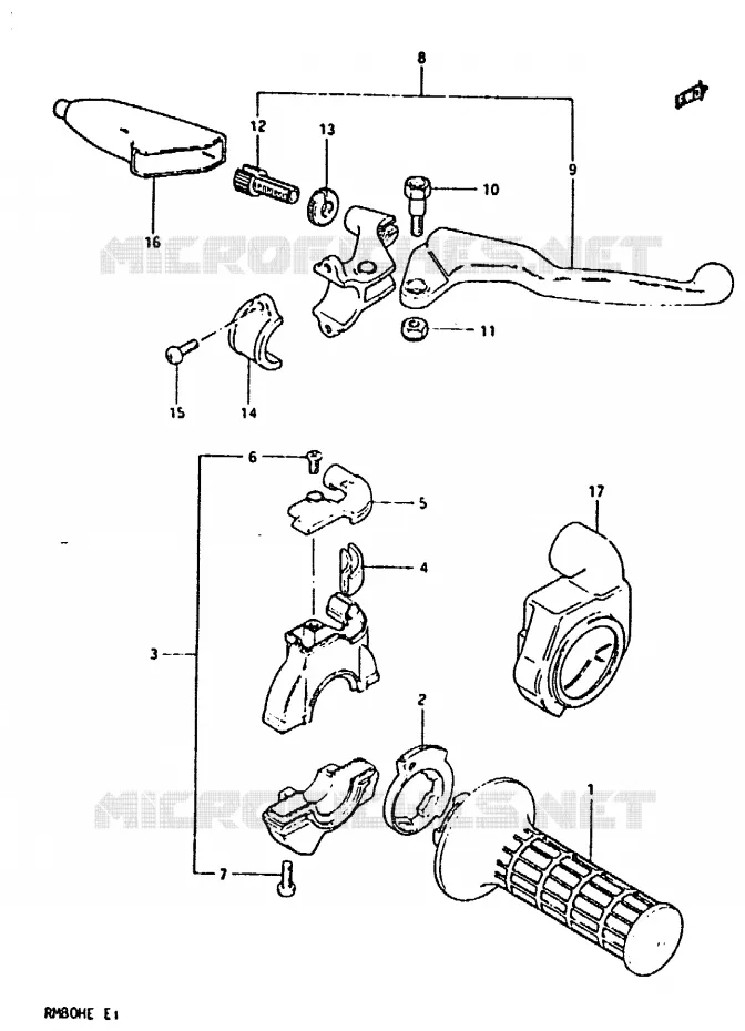 ENSEMBLE LEVIER - COMMODO DROIT Suzuki MOTO 80 RM 1983  RM80HD(D/E)