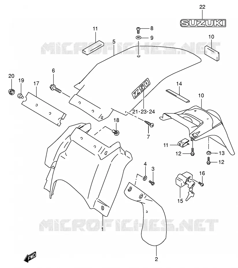 GARDE BOUE ARRIERE Suzuki MOTO 250 DR-Z 2004  DR-Z250K4(E24)