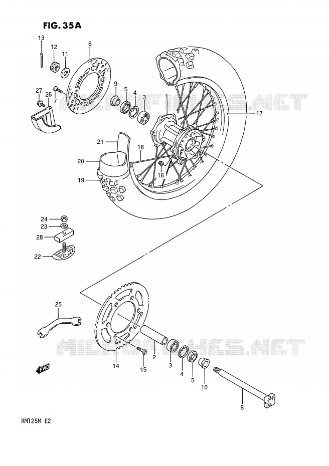 ROUE ARRIERE (MODELE L/M) Suzuki MOTO 125 RM 1989  RM125K(E2)