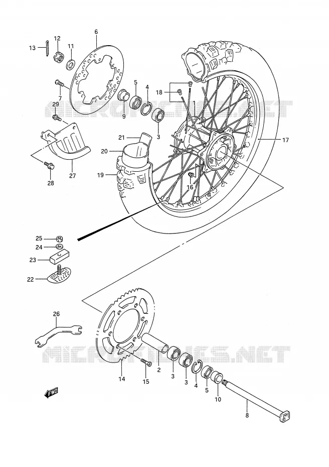 ROUE ARRIERE (MODELE N) Suzuki MOTO 250 RM 1989  RM250K(E28)