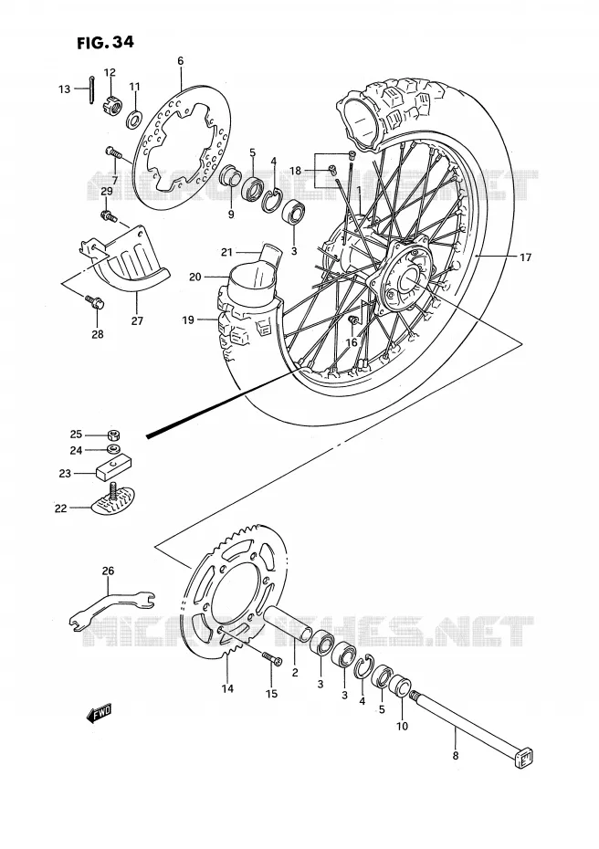 ROUE ARRIERE Suzuki MOTO 125 RM 1993  RM125P(E3)