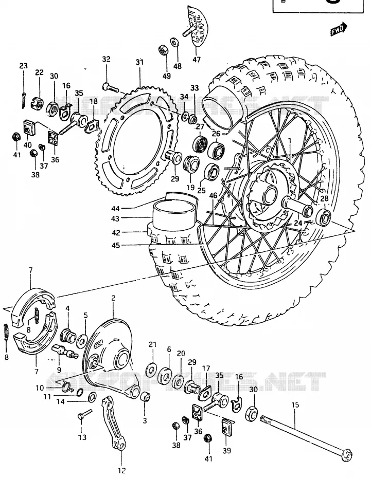 ROUE ARRIERE Suzuki MOTO 465 RM 1981  RM465X(X/Z)