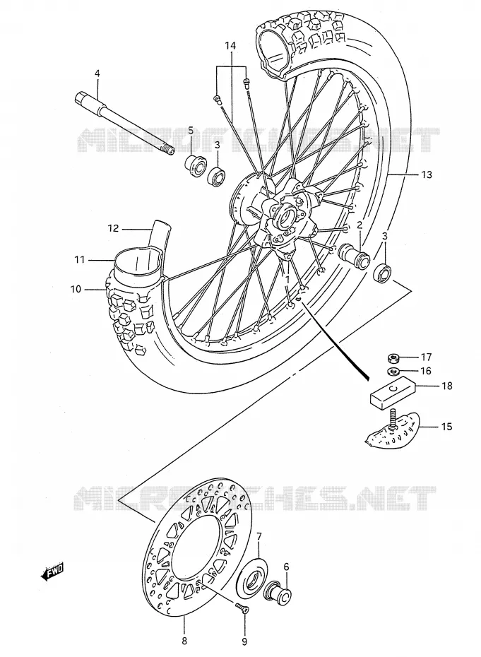 ROUE AVANT (MODELE K/L/M) Suzuki MOTO 250 RM 1990  RM250L(E28)