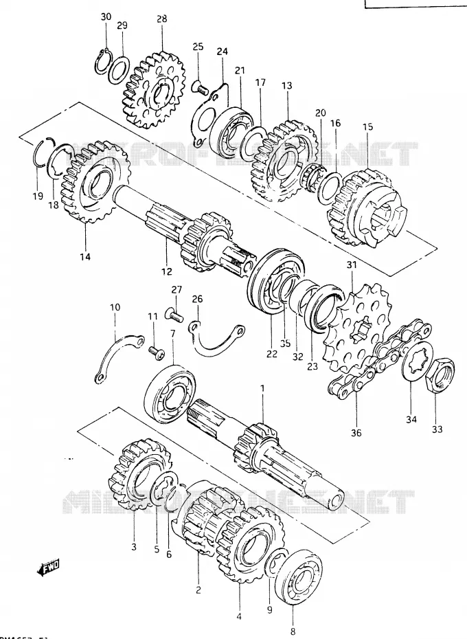 TRANSMISSION (MODELE Z) Suzuki MOTO 465 RM 1982  RM465Z(X/Z)