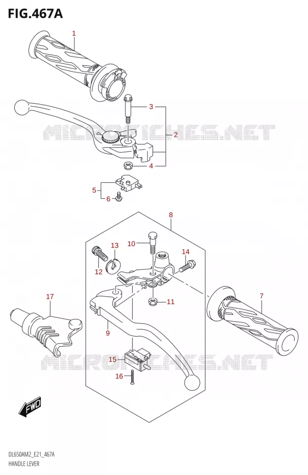 ENSEMBLE LEVIERS - POIGNEES E21) Suzuki MOTO 650 V-STROM 2022  DL650XA M2 (E21)