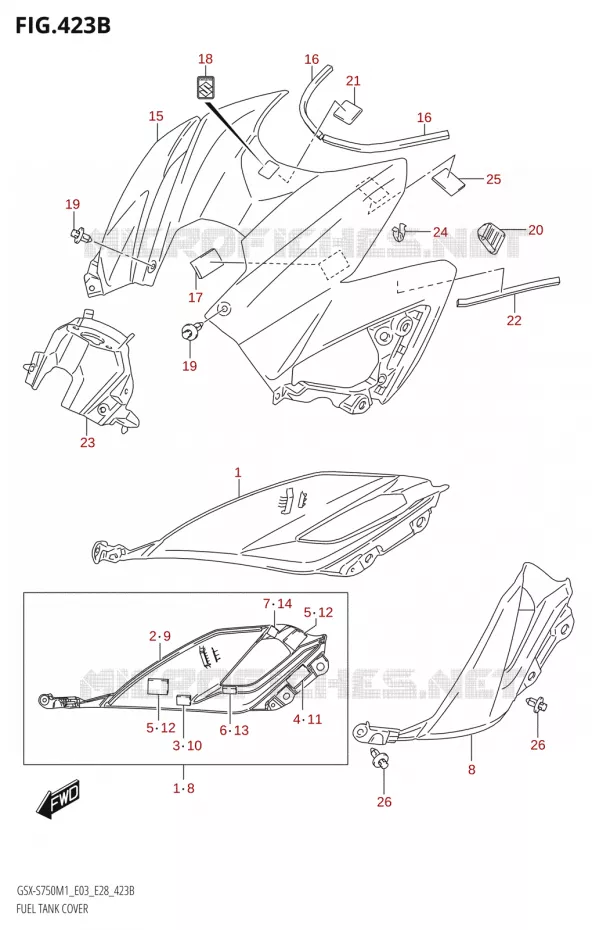 RESERVOIR ESS COVER (GSX-S750Z,GSX-S750ZA) Suzuki MOTO 750 GSX-S 2021  GSX-S750 / GSX-S750Z /​ GSX-S750A / ​GSX-S750ZA (E03 E28 )