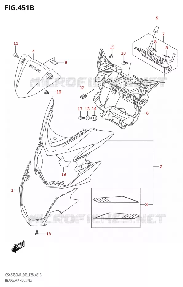 BOL DE PHARE (GSX-S750Z,GSX-S750ZA) Suzuki MOTO 750 GSX-S 2021  GSX-S750 / GSX-S750Z /​ GSX-S750A / ​GSX-S750ZA (E03 E28 )