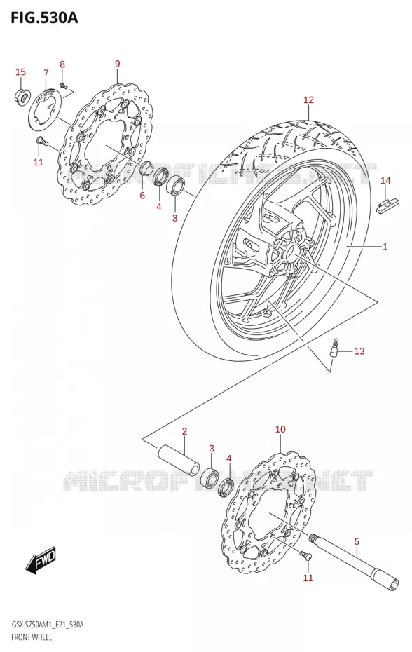 ROUE AVANT (GSX-S750A,GSX-S750UQ,GSX-S750WQ) Suzuki MOTO 750 GSX-S 2021  GSX-S750A /​GSX-S750ZA M1 (E21)