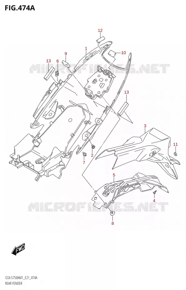 GARDE BOUE ARRIERE Suzuki MOTO 750 GSX-S 2021  GSX-S750A /​GSX-S750ZA M1 (E21)