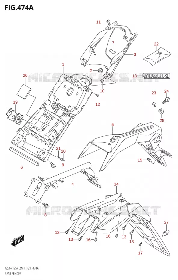 GARDE BOUE ARRIERE Suzuki MOTO 125 GSX-R 2021  GSX-R125RLZ M1 (P21)