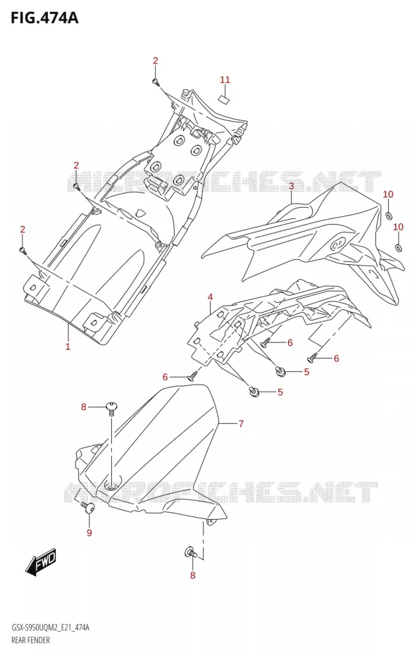 GARDE BOUE ARRIERE Suzuki MOTO 950 GSX-S 2022  GSX-S950WQM2 (E21)