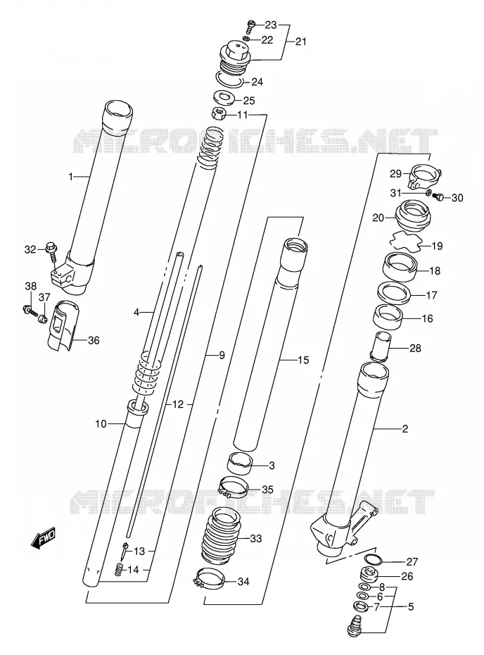 AMORTISSEUR AVANT (MODELE T) Suzuki MOTO 250 RMX 1994  RMX250R(E1)