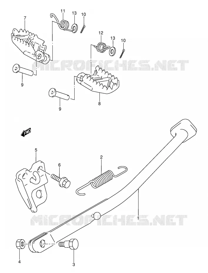 BEQUILLE - REPOSE PIED (MODELE S/T) Suzuki MOTO 250 RMX 1994  RMX250R(E1)