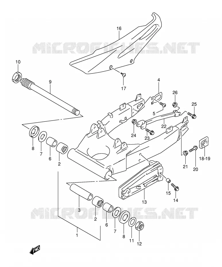 BRAS OSCILLANT ARRIERE (MODELE W/X/Y/K1 E18,E22,E24) Suzuki MOTO 1000 TL-S 2001  TL1000SK1(E2)