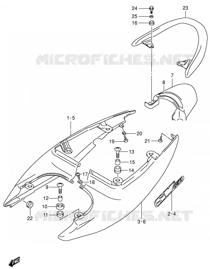 CARENAGE ARRIERE - CAPOT DE SELLE (MODELE K1) Suzuki MOTO 650 SV 2002  SV650K2(E2)