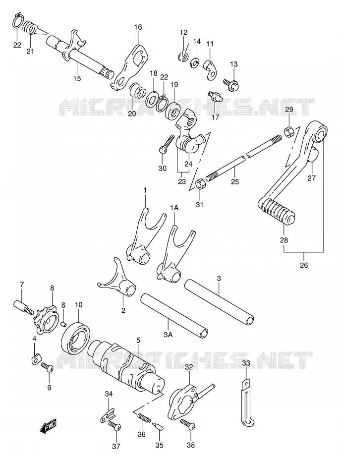 ENSEMBLE DE SELECTION DE VITESSES Suzuki MOTO 1000 TL-R 2000  TL1000RY(E2)
