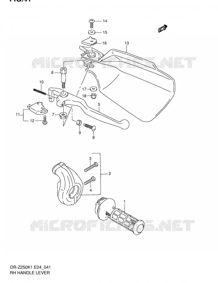 ENSEMBLE LEVIER - POIGNEE DROITE Suzuki MOTO 250 DR-Z 2003  DR-Z250K3(E24)