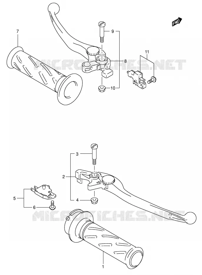 ENSEMBLE LEVIERS - POIGNEES (SV1000/U1/U2) Suzuki MOTO 1000 SV 2004  SV1000U2K4(E2)