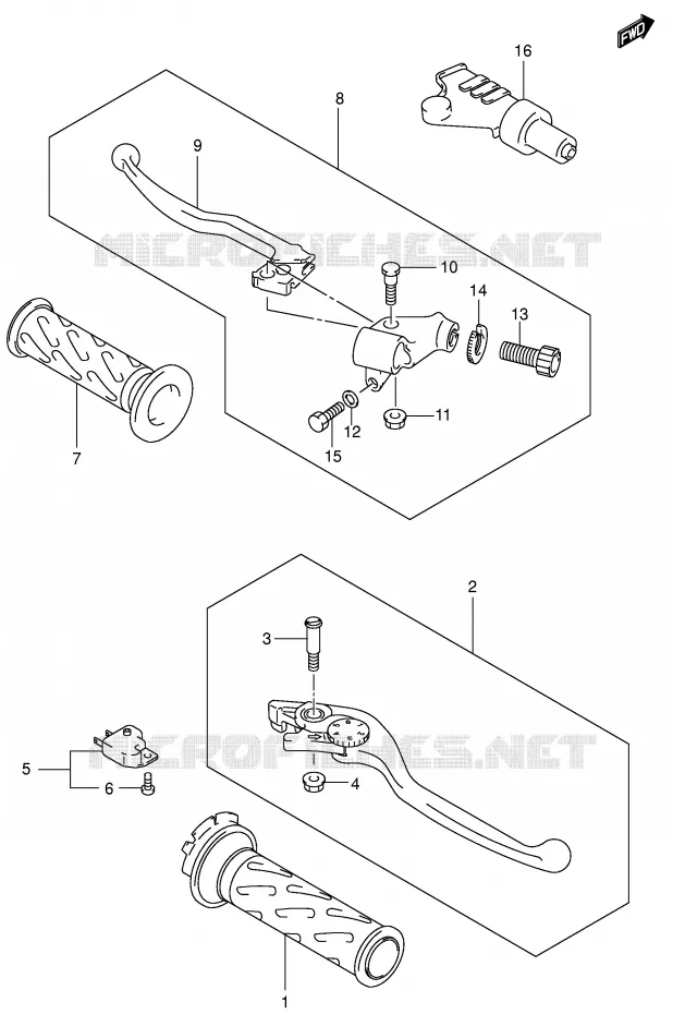 ENSEMBLE LEVIERS - POIGNEES Suzuki MOTO 650 SV 2000  SV650UY(E2)