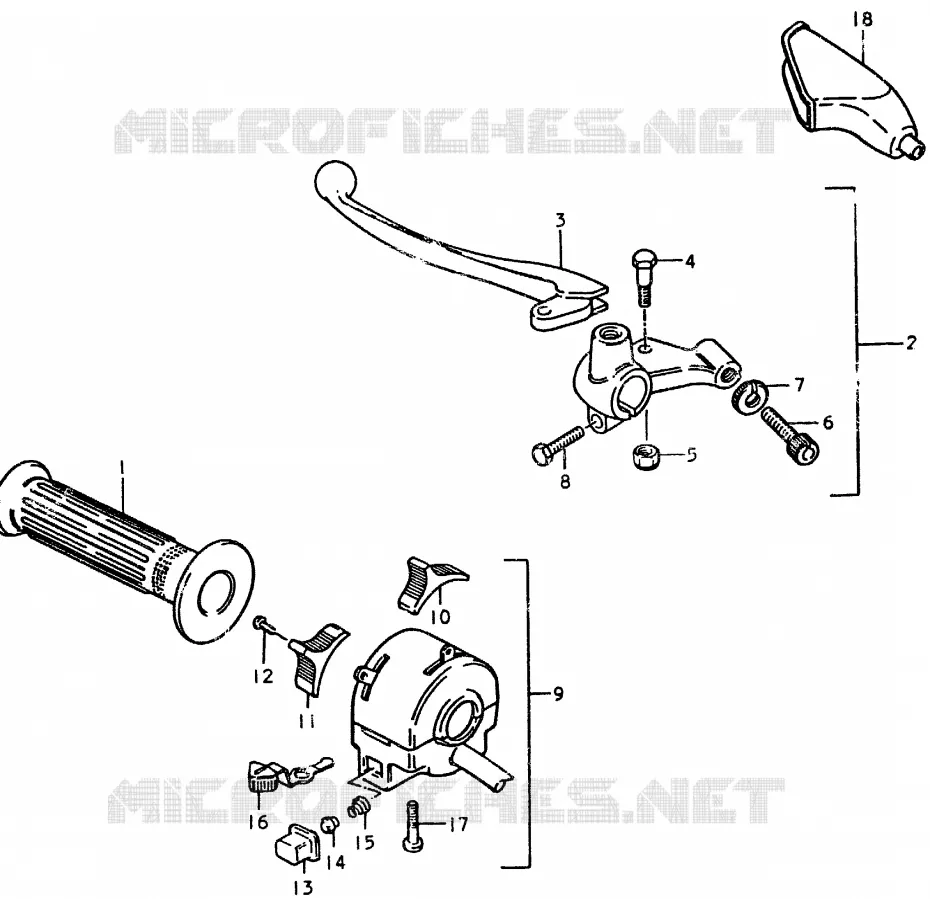 ENSEMBLE POIGNEE GAUCHE Suzuki MOTO 370 SP 1978  SP370C(C/N)