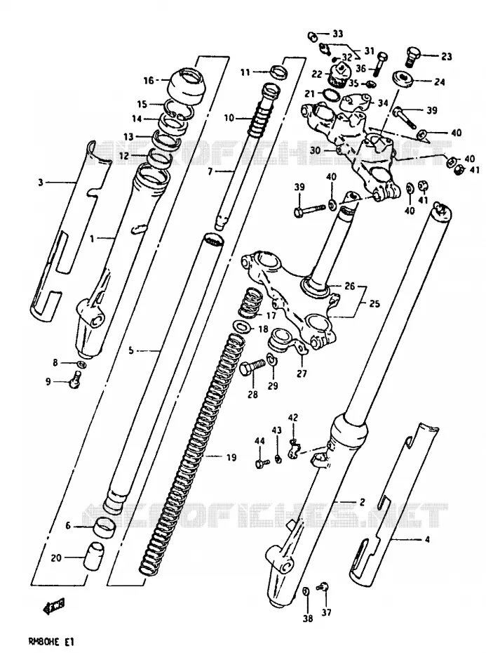 FOURCHE AVANT (MODELE E) Suzuki MOTO 80 RM 1983  RM80HD(D/E)