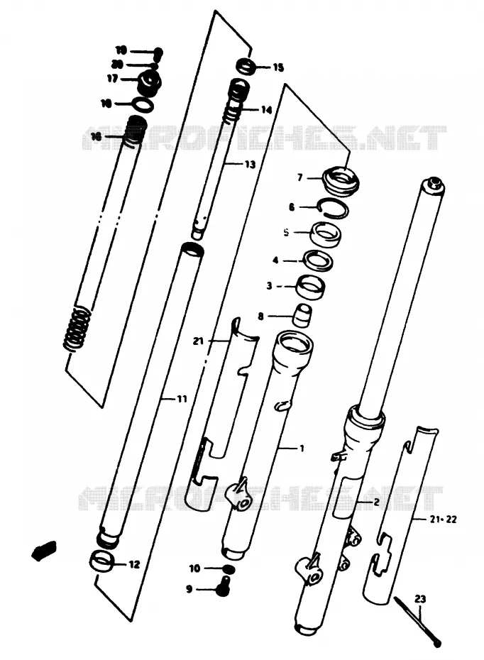 FOURCHE AVANT Suzuki MOTO 80 RM 1996  RM80T(T/V)
