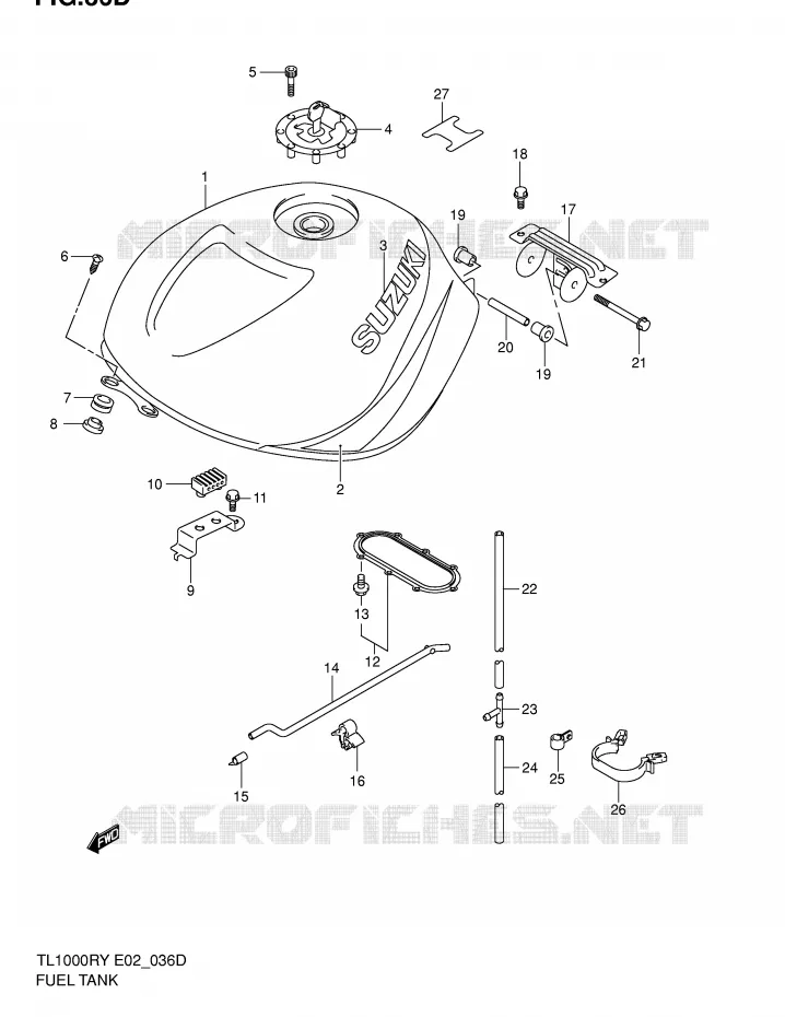 RESERVOIR D'ESSENCE (MODELE K2) Suzuki MOTO 1000 TL-R 2002  TL1000RK2(E2)
