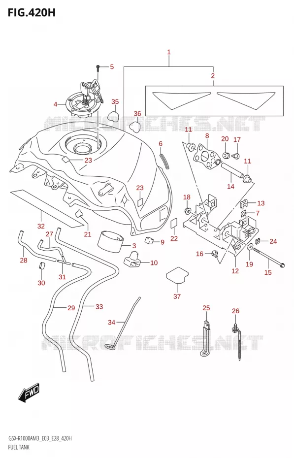 RESERVOIR D'ESSENCE (GSX-R1000RZA:E03,E28) Suzuki MOTO 1000 GSX-R 2023  GSX-R1000A / GSX-R1000RA / GSX-R1000RZA M3 (E03 E33 E28)