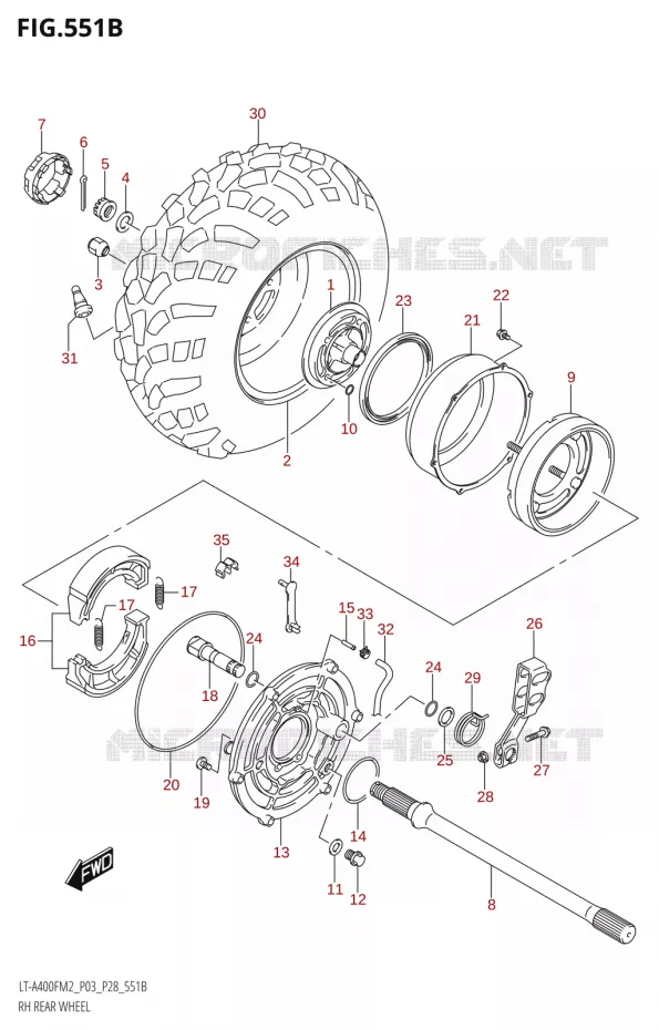 ROUE ARRIERE DROITE (LT-A400FZ) Suzuki QUAD 400 KINGQUAD 2022  LT-A400FZ M2 (P03/P28)