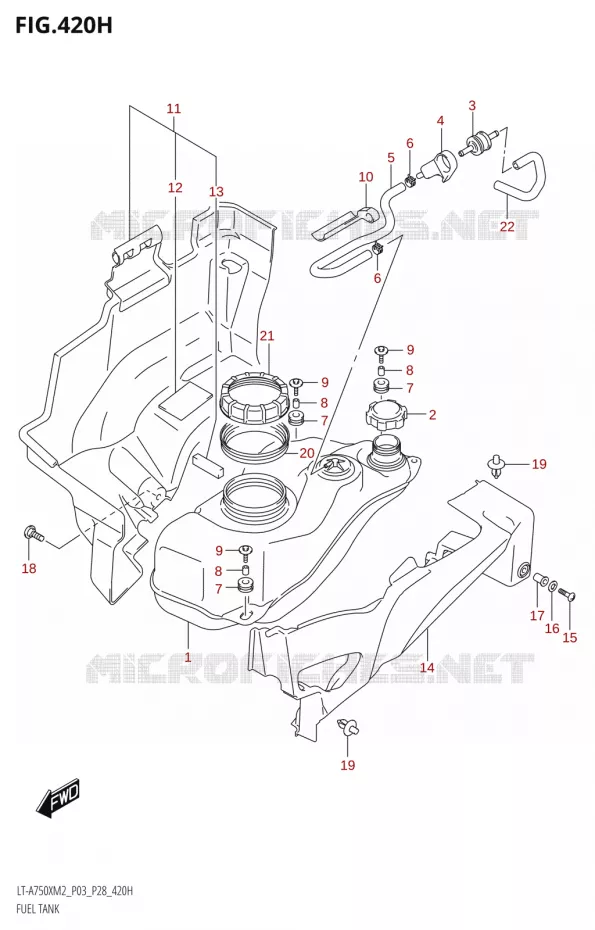 RESERVOIR D'ESSENCE (LT-A750XPZ:M2:P28) Suzuki QUAD 750 KINGQUAD 2022  LT-A750XP M2 (P03 / P28 /P33)
