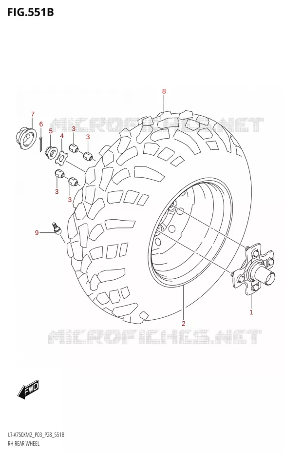 ROUE ARRIERE DROITE (LT-A750X:M2:P28) Suzuki QUAD 750 KINGQUAD 2022  LT-A750XP M2 (P03 / P28 /P33)