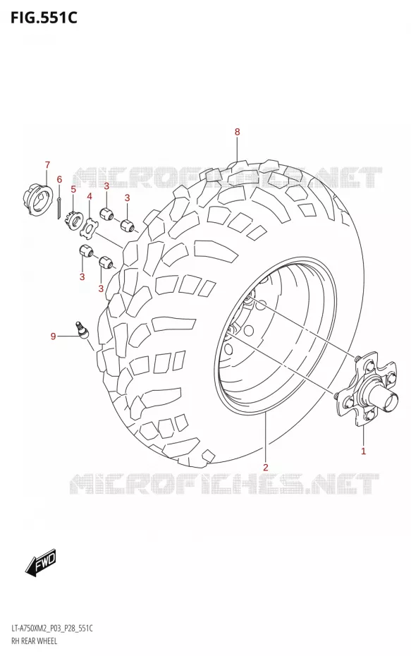 ROUE ARRIERE DROITE (LT-A750X:M2:P33) Suzuki QUAD 750 KINGQUAD 2022  LT-A750XP M2 (P03 / P28 /P33)