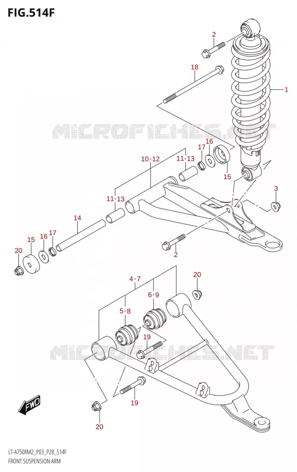 TRIANGLES ET AMORTISSEUR AVANT (LT-A750XP:M2:P33) Suzuki QUAD 750 KINGQUAD 2022  LT-A750XP M2 (P03 / P28 /P33)