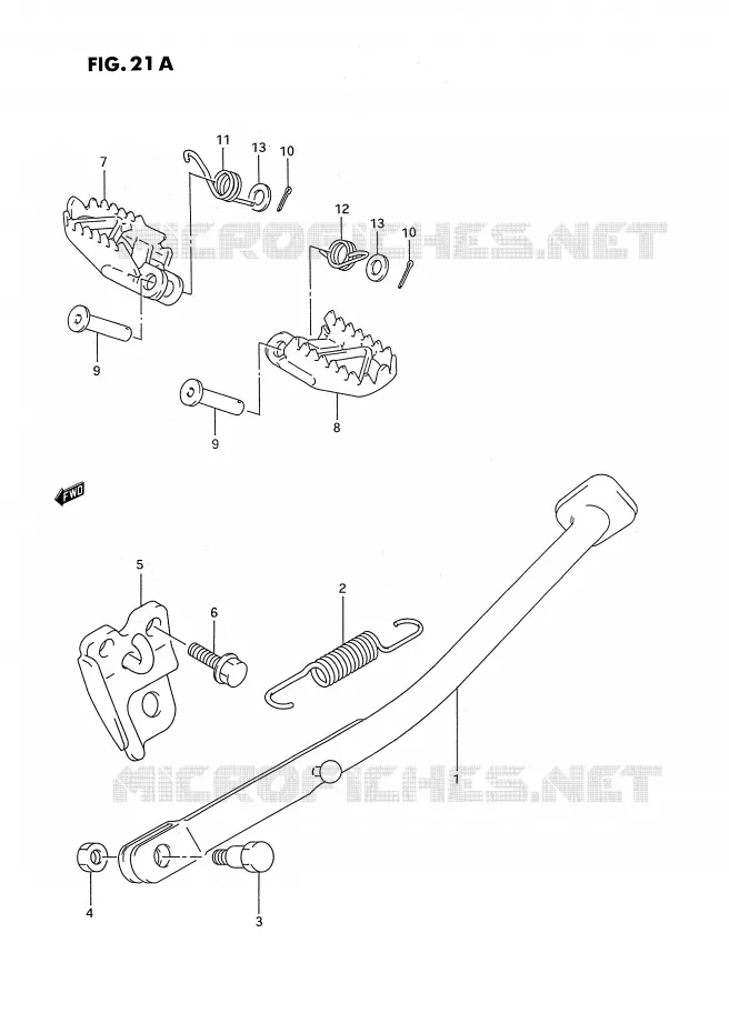 BEQUILLE - REPOSE PIED (MODELE P/R/S/T) Suzuki MOTO 250 RMX 1989  RMX250K(E3)
