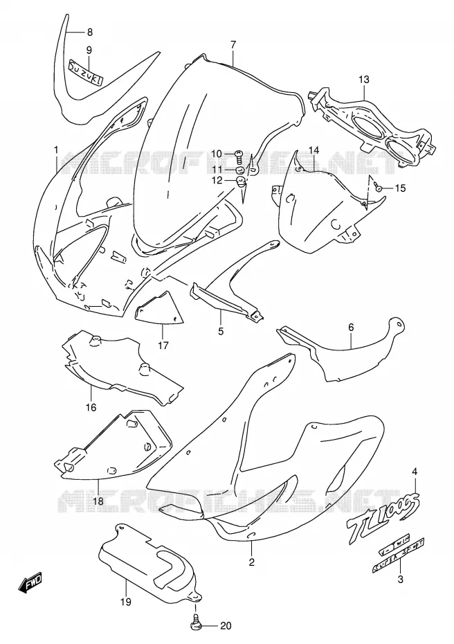CARENAGES - ETIQUETTES (MODELE W) Suzuki MOTO 1000 TL-S 2000  TL1000SY(E2)