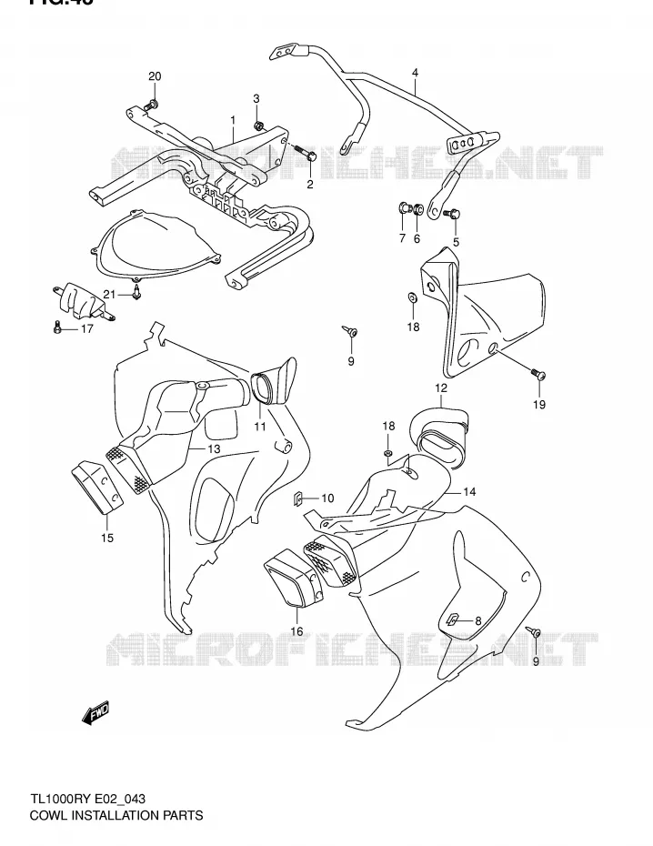 CARENAGES ET SUPPORTS AVANT Suzuki MOTO 1000 TL-R 1999  TL1000RX(E2)