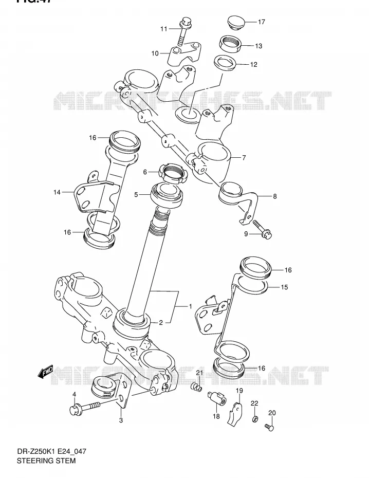 COLONNE DE DIRECTION (MODELE K1/K2) Suzuki MOTO 250 DR-Z 2004  DR-Z250K4(E24)