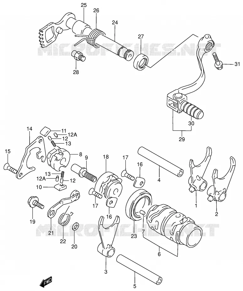 ENSEMBLE DE SELECTION DE VITESSES (MODELE K2/K3/K4) Suzuki MOTO 85 RM 2002  RM85K2(P3/P28)
